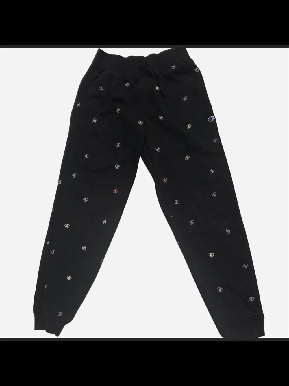 Girls Champion Black Jogger Sweatpants with Mini Pastel Logos Medium